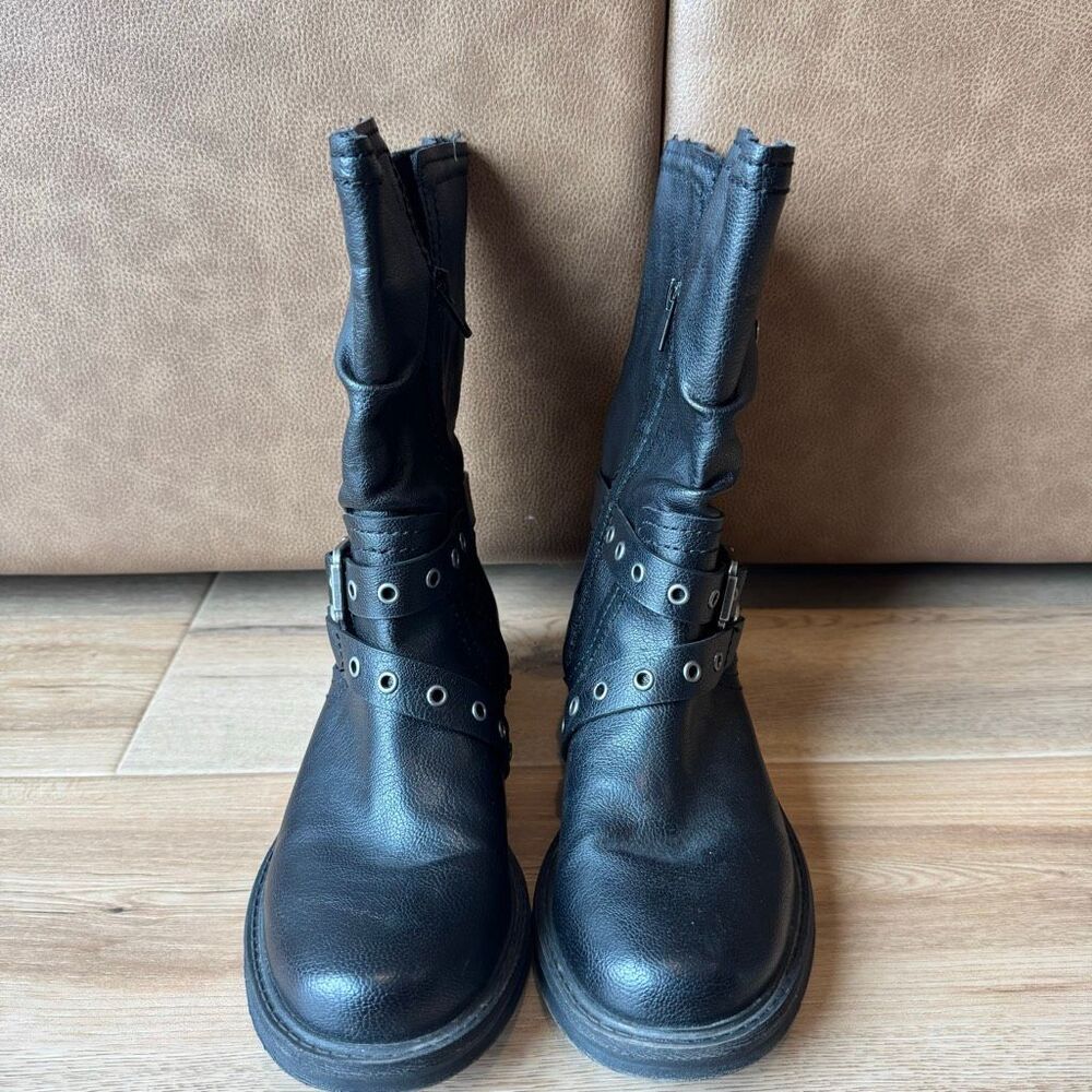 Zodiac Faith Black Faux Leather Moto Slouch Mid Calf Boots Grunge Biker 7 Ankle - Picture 3 of 7
